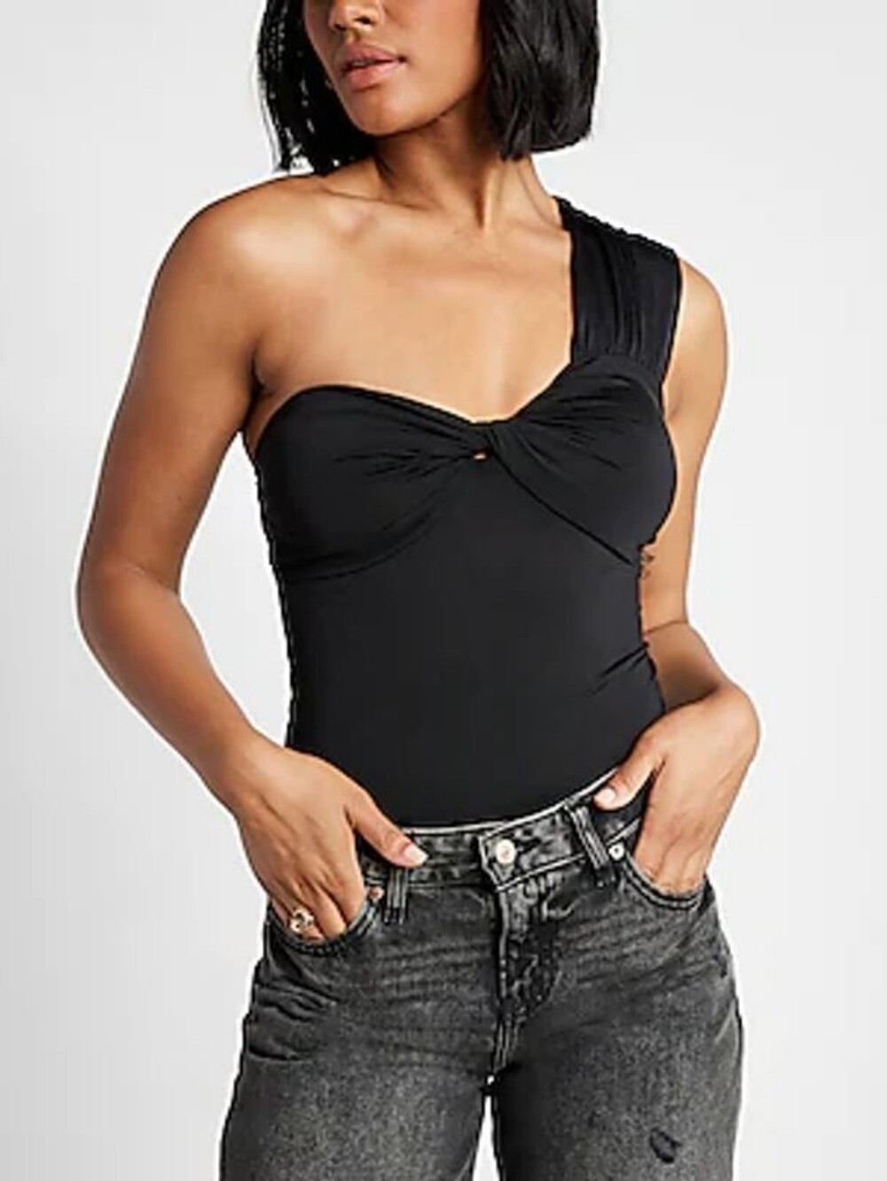 Express Body Contour Compression One Shoulder Twist Thong Bodysuit